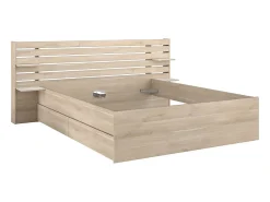 Vente-unique Lit 180 x 200 cm avec rangements - Coloris : Naturel + Sommier - TENALIA* Lit Avec Rangement