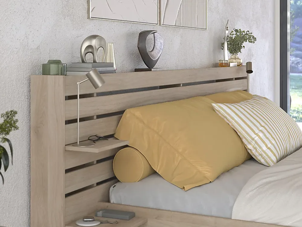 Vente-unique Lit 180 x 200 cm avec rangements - Coloris : Naturel + Sommier - TENALIA* Lit Avec Rangement