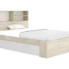 Vente-unique Lit 120 x 190 cm avec rangements - Coloris : Naturel et blanc + Sommier - VARDIEL* Lit Avec Rangement