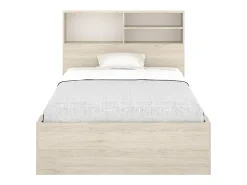 Vente-unique Lit 120 x 190 cm avec rangements - Coloris : Naturel et blanc + Sommier - VARDIEL* Lit Avec Rangement