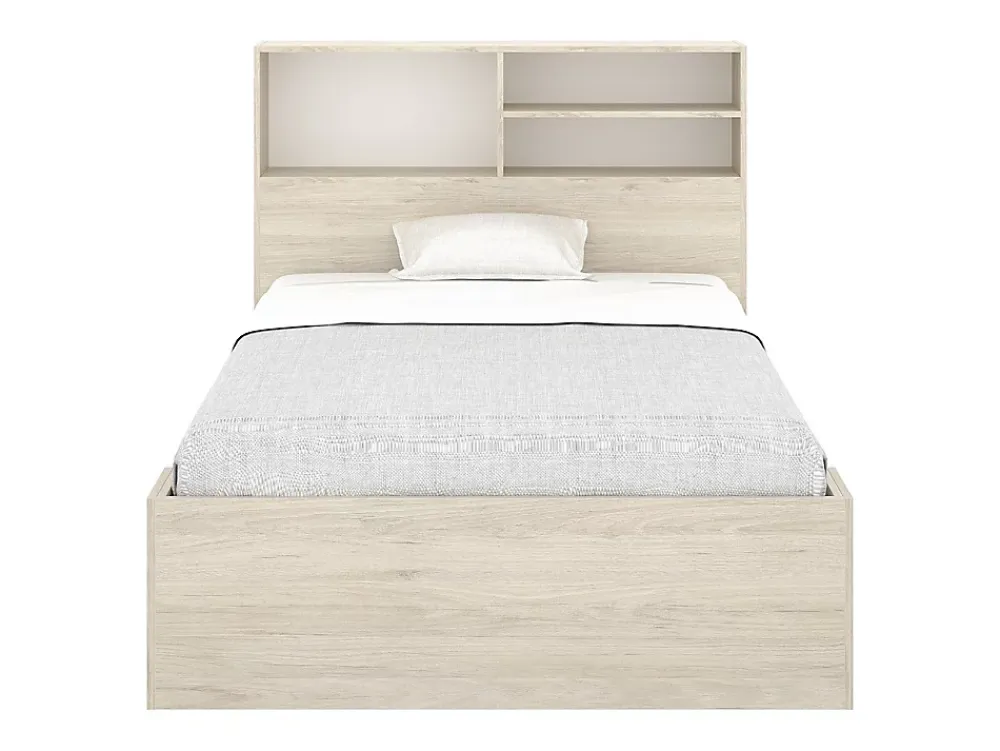 Vente-unique Lit 120 x 190 cm avec rangements - Coloris : Naturel et blanc + Sommier - VARDIEL* Lit Avec Rangement