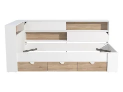 Lit 90 x 190 cm avec rangements - Coloris : Blanc et naturel + Sommier + Matelas - TAMADU><noscript><img width=