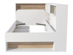 Lit 90 x 190 cm avec rangements - Coloris : Blanc et naturel + Sommier + Matelas - TAMADU><noscript><img width=