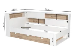 Lit 90 x 190 cm avec rangements - Coloris : Blanc et naturel + Sommier + Matelas - TAMADU><noscript><img width=