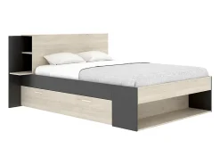 Vente-unique Lit 140 x 190 cm avec rangements - Coloris : Naturel et noir + Sommier - KEROSIA* Lit Avec Rangement
