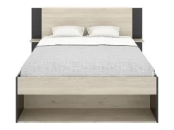 Vente-unique Lit 140 x 190 cm avec rangements - Coloris : Naturel et noir - KEROSIA* Lit Avec Rangement