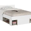 Lit 120 x 190/200 cm avec rangements - Blanc et naturel - KINSELIA>Vente-unique Clearance