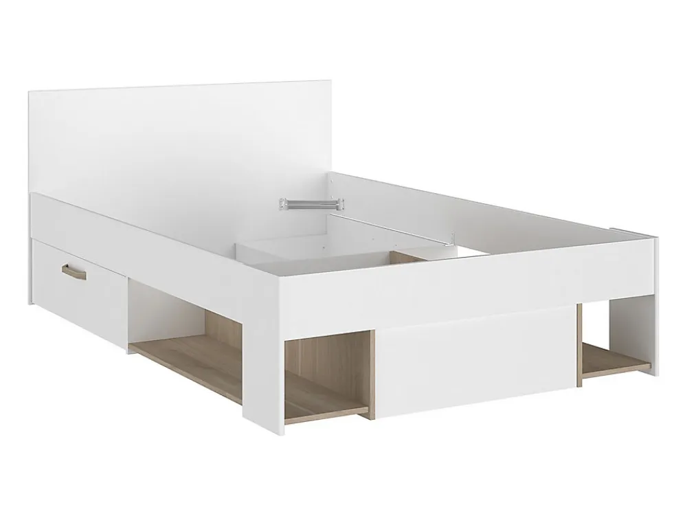 Lit 120 x 190/200 cm avec rangements - Blanc et naturel - KINSELIA>Vente-unique Clearance