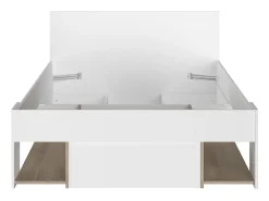 Lit 120 x 190/200 cm avec rangements - Blanc et naturel - KINSELIA><noscript><img width=