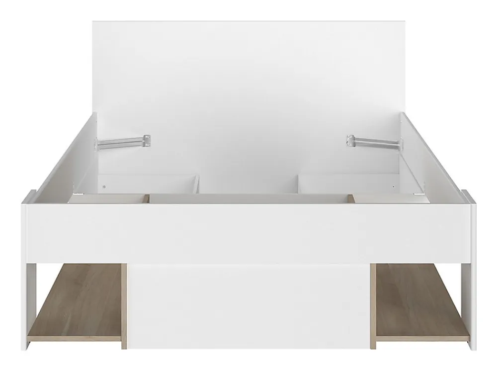 Lit 120 x 190/200 cm avec rangements - Blanc et naturel - KINSELIA>Vente-unique Clearance