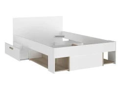 Lit 120 x 190/200 cm avec rangements - Blanc et naturel - KINSELIA><noscript><img width=