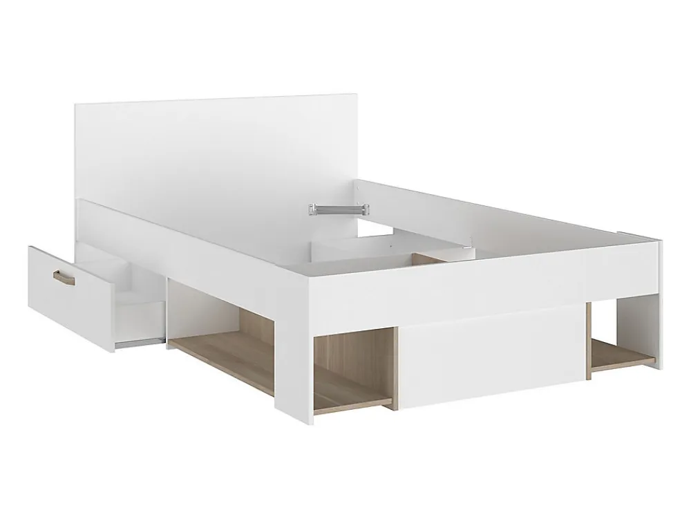 Lit 120 x 190/200 cm avec rangements - Blanc et naturel - KINSELIA>Vente-unique Clearance
