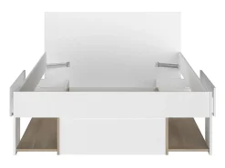 Lit 120 x 190/200 cm avec rangements - Blanc et naturel - KINSELIA><noscript><img width=
