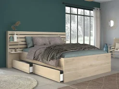 Lit 160 x 200 cm avec rangements - Coloris : Naturel + Sommier + Matelas - TENALIA II><noscript><img width=