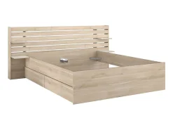 Lit 160 x 200 cm avec rangements - Coloris : Naturel + Sommier + Matelas - TENALIA II><noscript><img width=