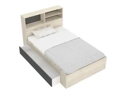 Lit 120 x 190 cm avec rangements - Coloris : Naturel et anthracite - VARDIEL><noscript><img width=