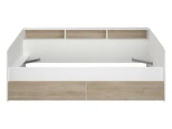 Lit 90 x 190/200 cm avec rangements - Blanc et naturel + Sommier - PAULETTE><noscript><img width=