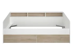 Vente-unique Lit 90 x 190/200 cm avec rangements - Blanc et naturel + Sommier + Matelas - PAULETTE* Lit Avec Rangement