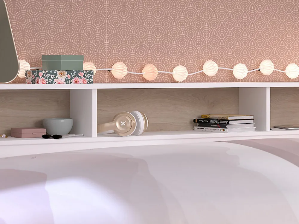 Vente-unique Lit 90 x 190/200 cm avec rangements - Blanc et naturel + Sommier + Matelas - PAULETTE* Lit Avec Rangement