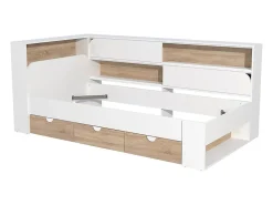 Lit 90 x 190 cm avec rangements - Coloris : Blanc et naturel - TAMADU>Vente-unique Outlet