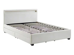 Lit 140 x 190 cm avec rangements - Simili blanc avec LEDs - ALOIS II>Vente-unique