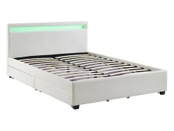 Lit 140 x 190 cm avec rangements - Simili blanc avec LEDs - ALOIS II><noscript><img width=