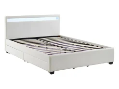 Lit 140 x 190 cm avec rangements - Simili blanc avec LEDs - ALOIS II><noscript><img width=