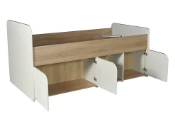 Vente-unique Lit 90 x 190 cm avec rangements - Coloris : Naturel et blanc - LOSTYA* Lit Avec Rangement