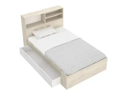 Vente-unique Lit 120 x 190 cm avec rangements - Coloris : Naturel et blanc - VARDIEL* Lit Avec Rangement