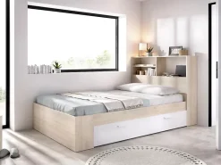 Vente-unique Lit 120 x 190 cm avec rangements - Coloris : Naturel et blanc - VARDIEL* Lit Avec Rangement