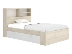 Vente-unique Lit 120 x 190 cm avec rangements - Coloris : Naturel et blanc - VARDIEL* Lit Avec Rangement