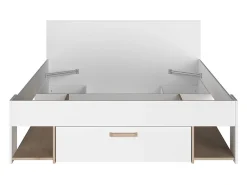 Lit 140 x 190/200 cm avec rangements - Blanc et naturel - KINSELIA><noscript><img width=