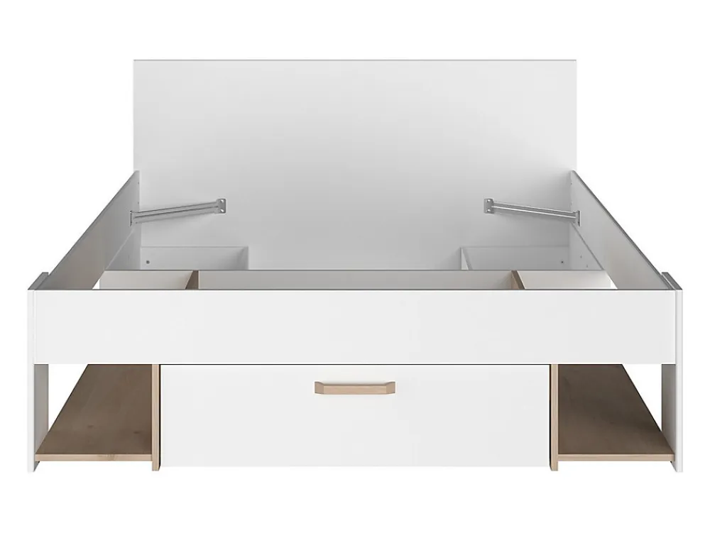 Lit 140 x 190/200 cm avec rangements - Blanc et naturel - KINSELIA>Vente-unique Sale