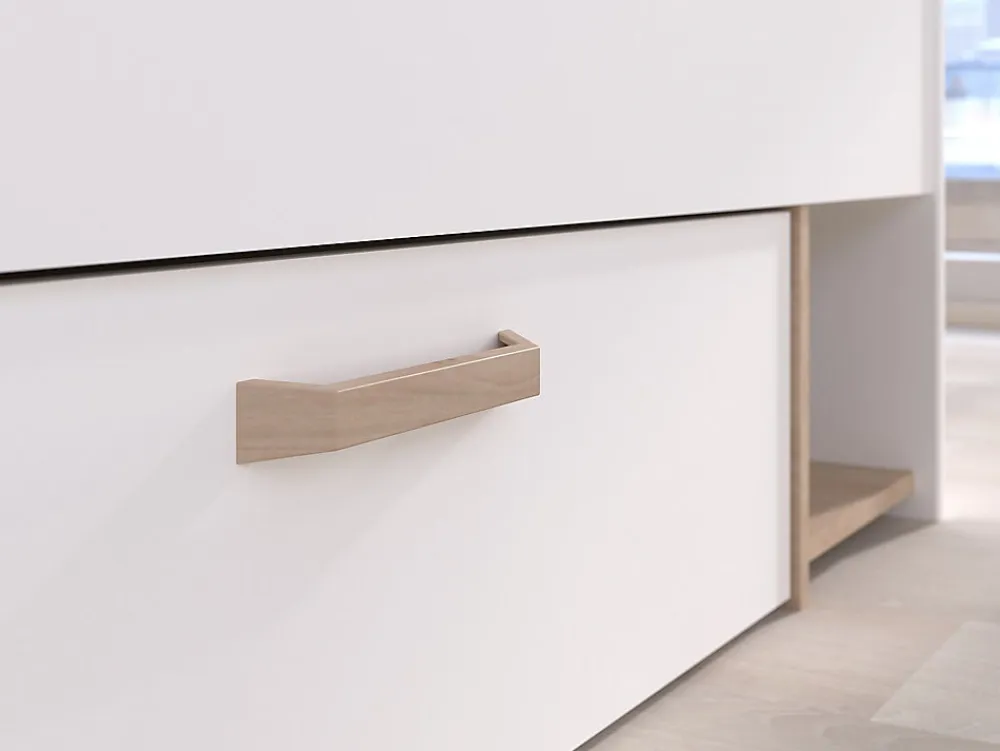 Lit 140 x 190/200 cm avec rangements - Blanc et naturel - KINSELIA>Vente-unique Sale
