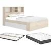 Lit 140 x 190 cm avec rangements - Coloris : Naturel et blanc + Sommier + Matelas - VARDIEL>Vente-unique Hot