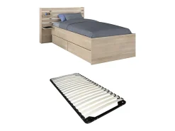 Lit 90 x 190/200 cm avec rangements - Coloris : Naturel + Sommier - TENALIA>Vente-unique Sale