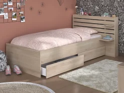Lit 90 x 190/200 cm avec rangements - Coloris : Naturel + Sommier - TENALIA><noscript><img width=