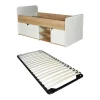 Lit 90 x 190 cm avec rangements - Coloris : Naturel et blanc + Sommier - LOSTYA>Vente-unique Outlet