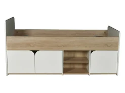 Lit 90 x 190 cm avec rangements - Coloris : Naturel et blanc + Sommier - LOSTYA><noscript><img width=