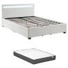 Lit 140 x 190 cm avec rangements - Simili blanc avec LEDs + Matelas - ALOIS II>Vente-unique