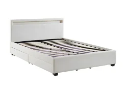 Lit 140 x 190 cm avec rangements - Simili blanc avec LEDs + Matelas - ALOIS II><noscript><img width=