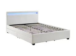 Lit 140 x 190 cm avec rangements - Simili blanc avec LEDs + Matelas - ALOIS II><noscript><img width=