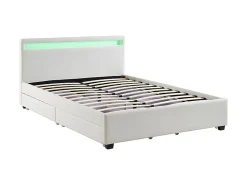 Lit 140 x 190 cm avec rangements - Simili blanc avec LEDs + Matelas - ALOIS II><noscript><img width=