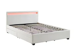 Lit 140 x 190 cm avec rangements - Simili blanc avec LEDs + Matelas - ALOIS II><noscript><img width=
