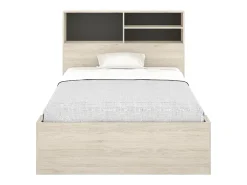 Vente-unique Lit 120 x 190 cm avec rangements - Coloris : Naturel et anthracite + Sommier + Matelas - VARDIEL* Lit Avec Rangement