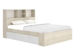Vente-unique Lit 140 x 190 cm avec rangements - Coloris : Naturel et blanc + Sommier - VARDIEL* Lit Avec Rangement