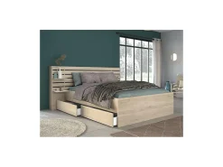 Vente-unique Lit 160 x 200 cm avec rangements - Coloris : Naturel - TENALIA II* Lit Avec Rangement