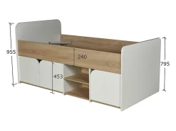 Vente-unique Lit 90 x 190 cm avec rangements - Coloris : Naturel et blanc + Sommier + Matelas - LOSTYA* Lit Avec Rangement
