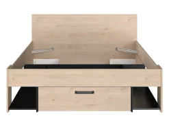Vente-unique Lit 140 x 190/200 cm avec rangements - Coloris : Naturel et noir + Sommier - KINSELIA* Lit Avec Rangement