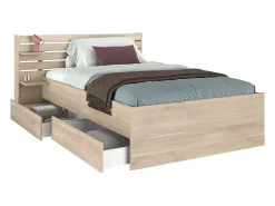 Lit 120 x 190 cm avec rangements - Coloris : Naturel - TENALIA>Vente-unique Outlet